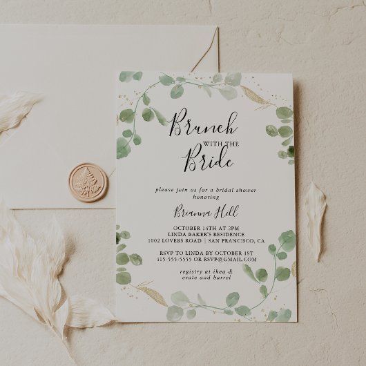Gold Eucalyptus Brunch met bride Shower Kaart