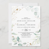 Gold Eucalyptus Calligraphy Casual Weddenschap Kaart (Voorkant)