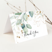 Gold Eucalyptus Calligraphy Folded Wedding Bedankkaart