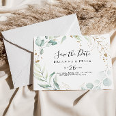 Gold Eucalyptus Calligraphy Horizontal Wedding Save The Date