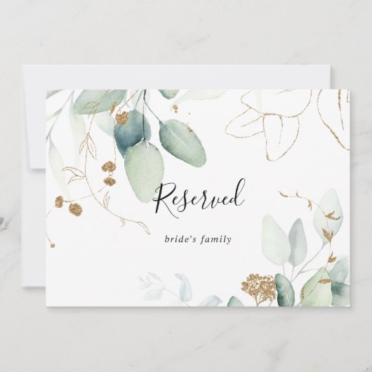 Gold Eucalyptus Calligraphy Reserved Sign (Voorkant)