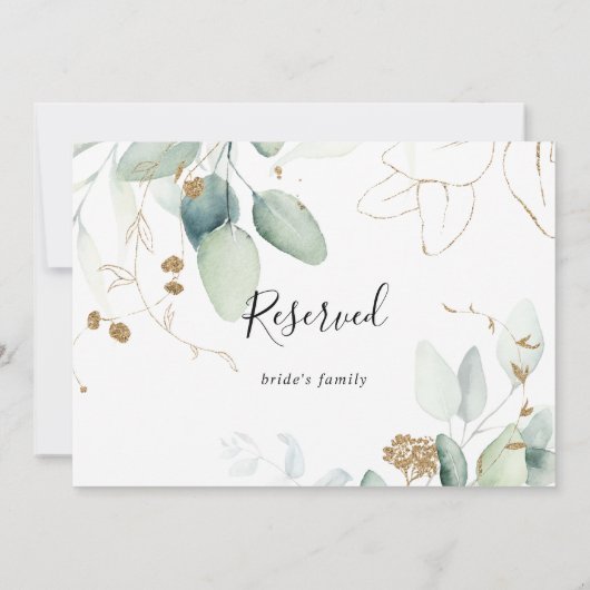 Gold Eucalyptus Calligraphy Reserved Sign (Achterkant)