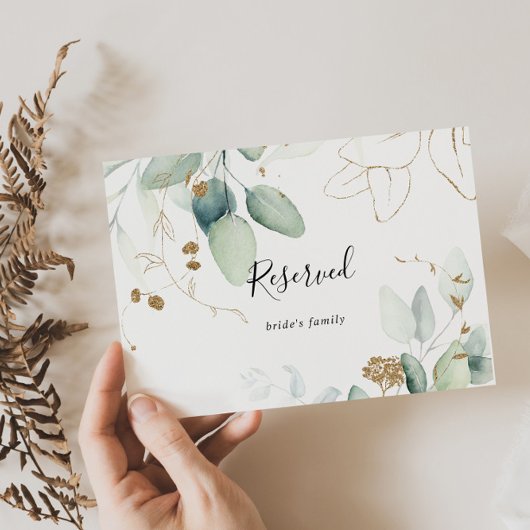 Gold Eucalyptus Calligraphy Reserved Sign