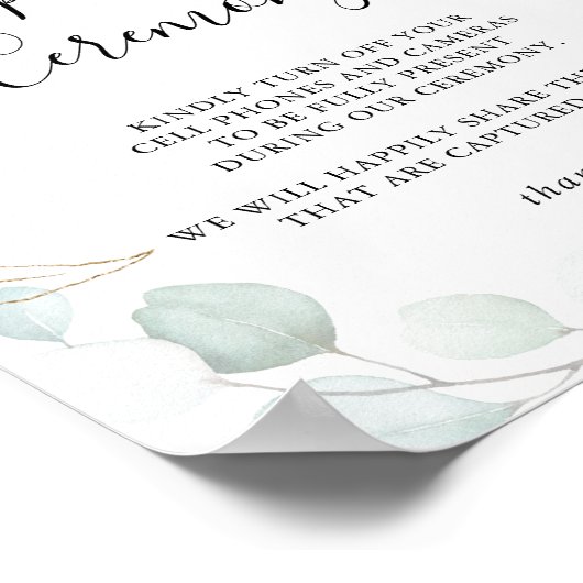 Gold Eucalyptus Calligraphy Unplugged Ceremony Poster (Hoek)