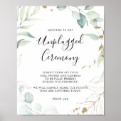 Gold Eucalyptus Calligraphy Unplugged Ceremony Poster (Voorkant)