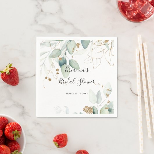 Gold Eucalyptus Calligraphy Vrijgezellenfeest Napk Servet (Insitu)