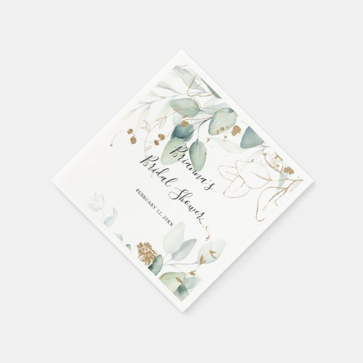 Gold Eucalyptus Calligraphy Vrijgezellenfeest Napk Servet (Hoek)
