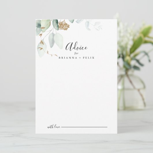 Gold Eucalyptus Calligraphy Wedding Advieskaart (Staand voorkant)