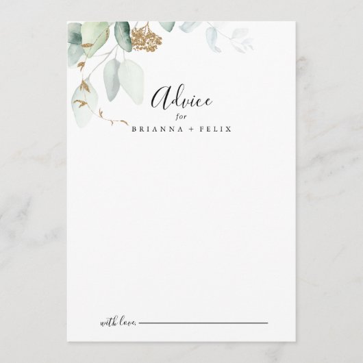 Gold Eucalyptus Calligraphy Wedding Advieskaart (Voorkant)