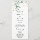 Gold Eucalyptus Calligraphy Wedding Programmakaart (Voorkant)