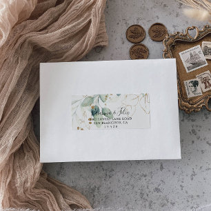 Gold Eucalyptus Calligraphy Wedding RSVP Address Etiket