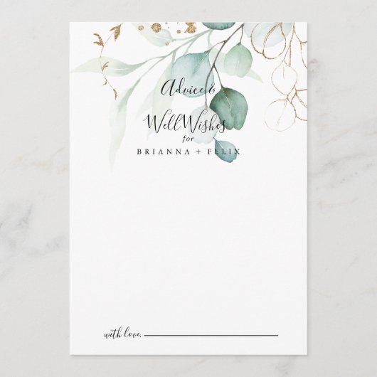 Gold Eucalyptus Calligraphy Wedding Well Wishes Advieskaart (Voorkant)