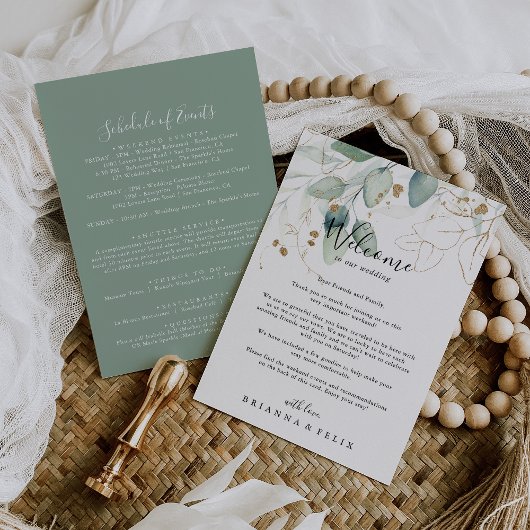 Gold Eucalyptus Calligraphy Weduwen Welkomstbrief