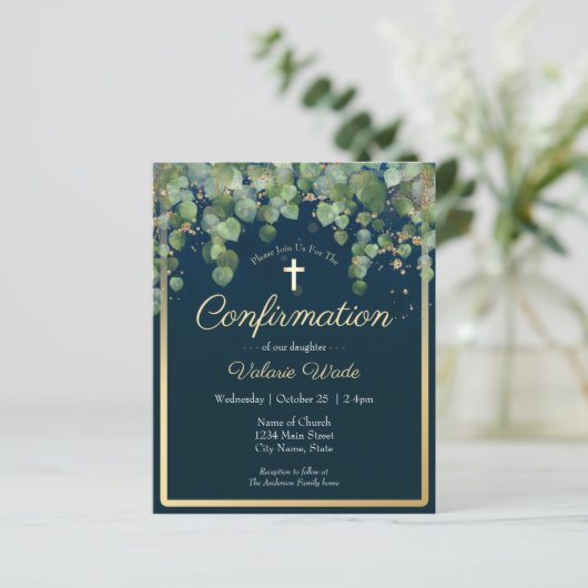 Gold Eucalyptus Floral First Confirmation Budget (Staand voorkant)