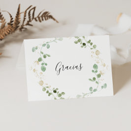 Gold Eucalyptus Folded Wedding Gracias Card Bedankkaart