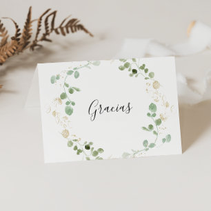 Gold Eucalyptus Folded Wedding Gracias Card Bedankkaart