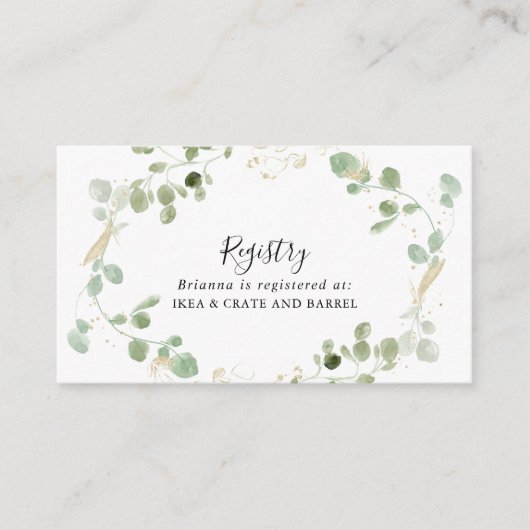 Gold Eucalyptus Foliage Weddenschap Gift Registry Informatiekaartje (Voorkant)