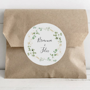 Gold Eucalyptus Foliage Wedding Envelope-zegels Ronde Sticker