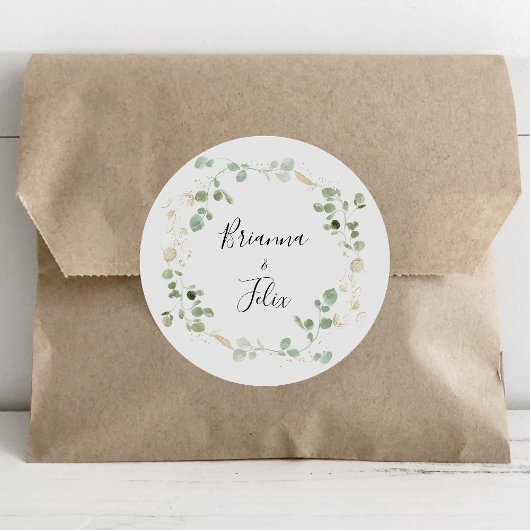Gold Eucalyptus Foliage Wedding Envelope-zegels Ronde Sticker
