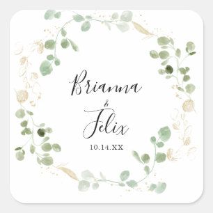 Gold Eucalyptus Foliage Wedding Envelope-zegels Vierkante Sticker