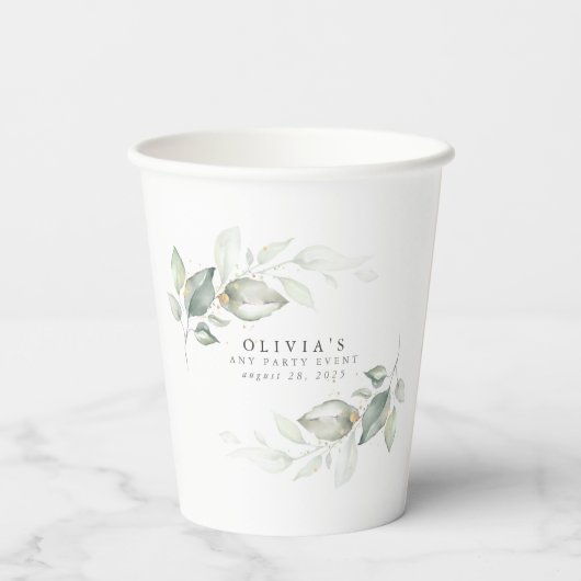 Gold Eucalyptus Greenery Boho Dreamweaver Waterver Papieren Bekers (Achterkant)