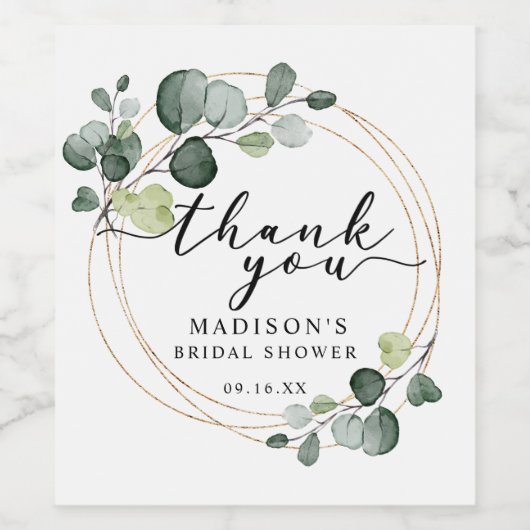 Gold Eucalyptus Greenery Dank u Vrijgezellenfeest Wijn Etiket (Enkel label)