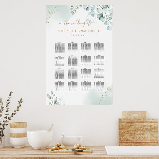 Gold Eucalyptus Greenery laat een bruiloft over Poster (Keuken)