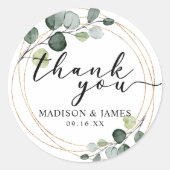 Gold Eucalyptus Greenery Weddenschap Hartelijk dan Ronde Sticker (Voorkant)