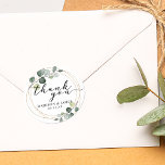 Gold Eucalyptus Greenery Weddenschap Hartelijk dan Ronde Sticker<br><div class="desc">Elegant eucalyptus greenery met gouden cirkels die script en klassieke typografie bruiloft ontwerpen,  bedankt dat je sticker verzegelt.</div>