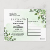Gold Eucalyptus Greenery Wedding Save the Date Briefkaart (Achterkant)