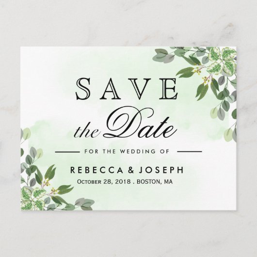 Gold Eucalyptus Greenery Wedding Save the Date Briefkaart (Voorkant)