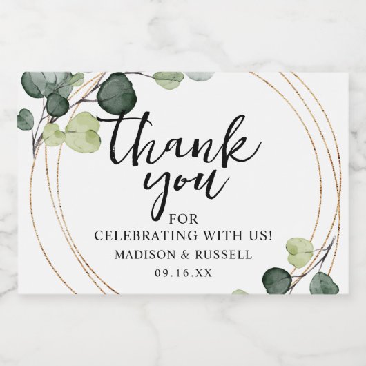 Gold Eucalyptus Greenery Wedding Sparkling Wijnetiket (Enkel label)