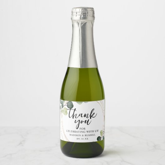 Gold Eucalyptus Greenery Wedding Sparkling Wijnetiket (Voorkant)