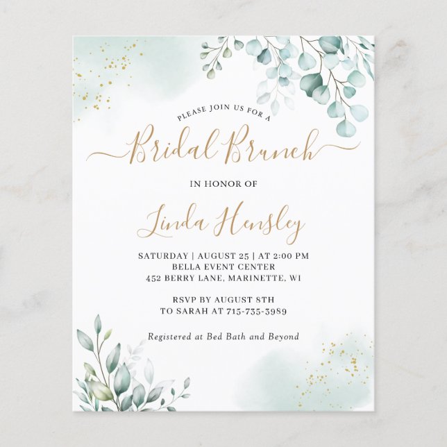 Gold Eucalyptus Leaves Greenery Bridal brunch (Voorkant)