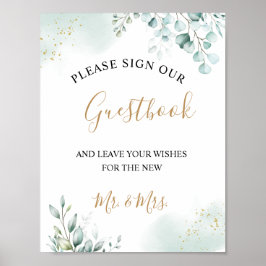 Gold Eucalyptus Leaves Greenery Wedding Guestbook Poster