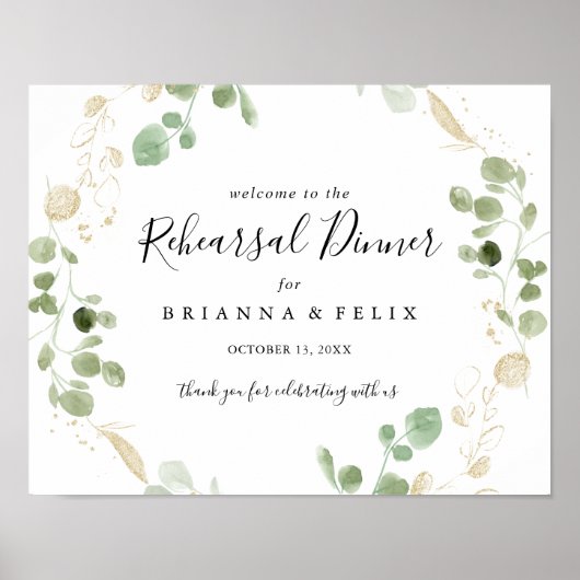 Gold Eucalyptus-repetitie Welkomstbord Poster (Voorkant)