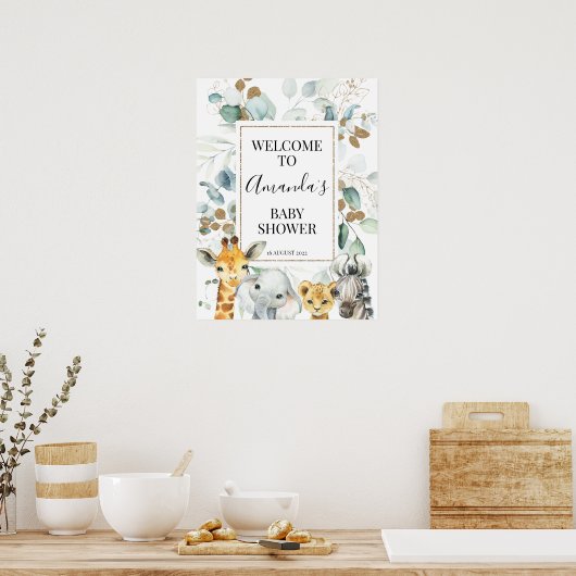 Gold Eucalyptus Safari Baby shower Welkomstbord Poster (Keuken)