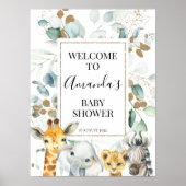 Gold Eucalyptus Safari Baby shower Welkomstbord Poster (Voorkant)
