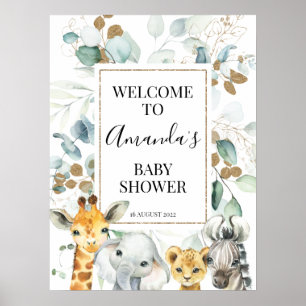 Gold Eucalyptus Safari Baby shower Welkomstbord Poster