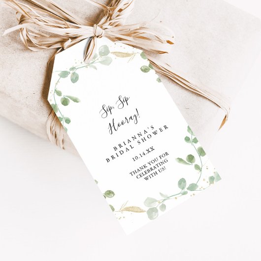 Gold Eucalyptus Sip Sip Hooray Vrijgezellenfeest Cadeaulabel