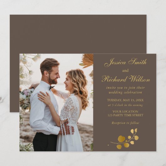 Gold Eucalyptus Weddenschap PHOTO Kaart (Voorkant / Achterkant)