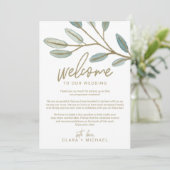 Gold Eucalyptus Weddenschap Welkomstbrief & reisro Programmakaart (Staand voorkant)