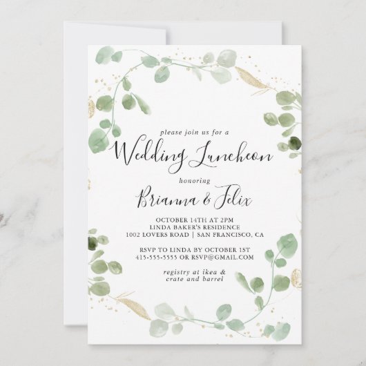 Gold Eucalyptus Wedding Luncheon Vrijgezellenfeest Kaart (Voorkant)