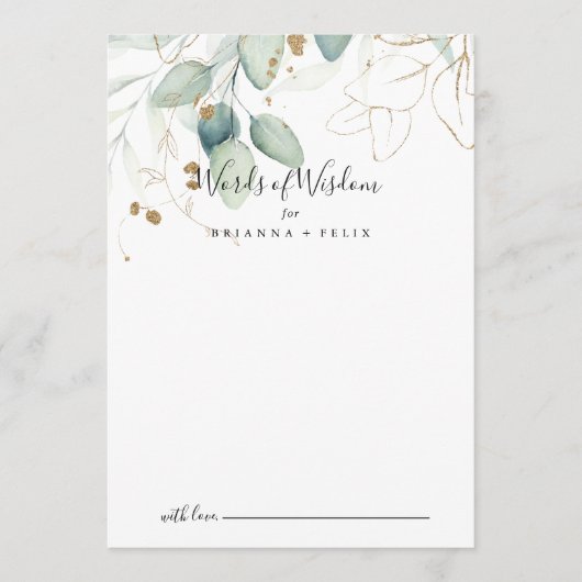 Gold Eucalyptus Wedding Wordding of Wisdom Advieskaart (Voorkant)