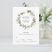 Gold Eucalyptus Wedding Wreath Greenery Moss Sages RSVP Kaartje (Staand voorkant)