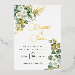 Gold Eucalyptus Wreatgreen Zee Wide Wedding Folie Uitnodiging