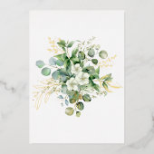 Gold Eucalyptus Wreatgreen Zee Wide Wedding Folie Uitnodiging (Achterkant)