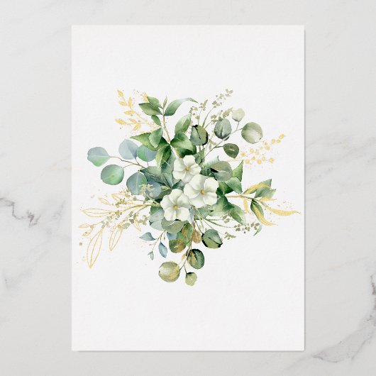 Gold Eucalyptus Wreatgreen Zee Wide Wedding Folie Uitnodiging (Achterkant)