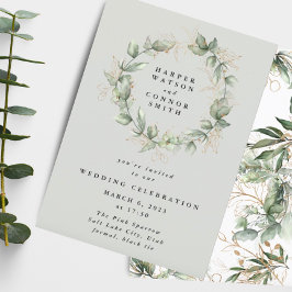 Gold Eucalyptus Wreatgreen Zee Wide Wedding Kaart