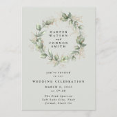 Gold Eucalyptus Wreatgreen Zee Wide Wedding Kaart (Voorkant)